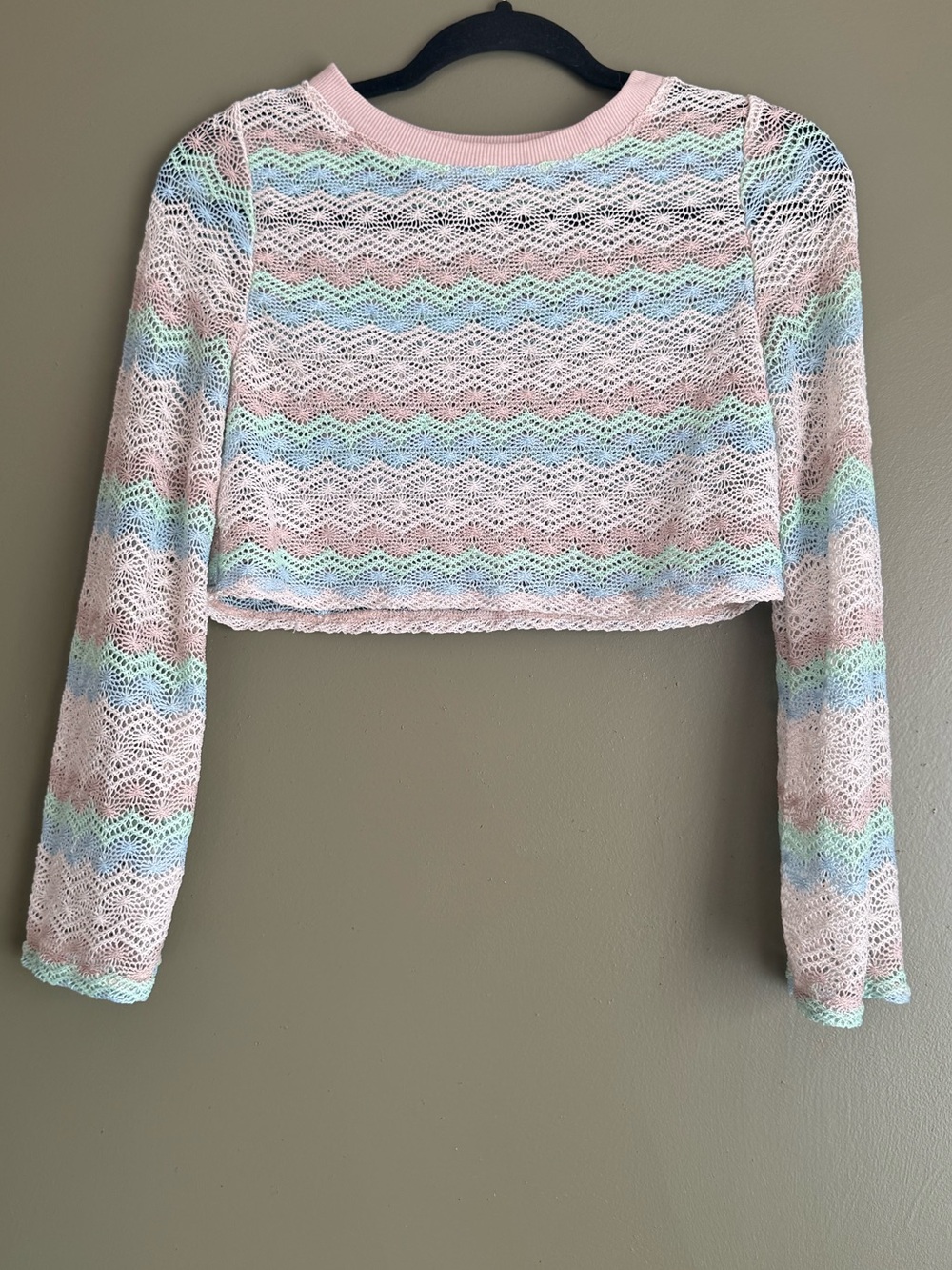 wild fable Pastel Stripe Crochet Lace Cropped Top - Pink, Mint, Blue